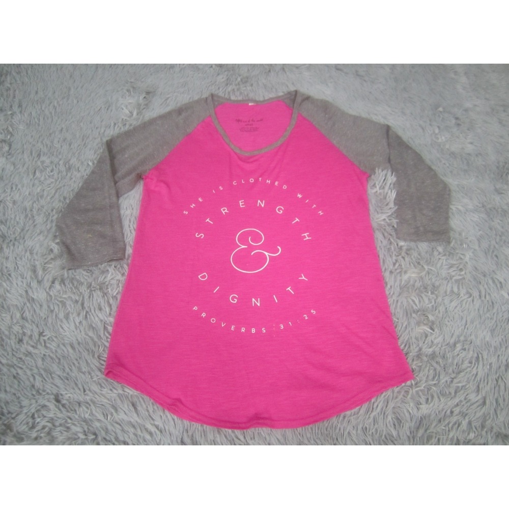 Strength & Dignity Shirt Womens Small Pink Gray Not of this World Proverbs 31 25